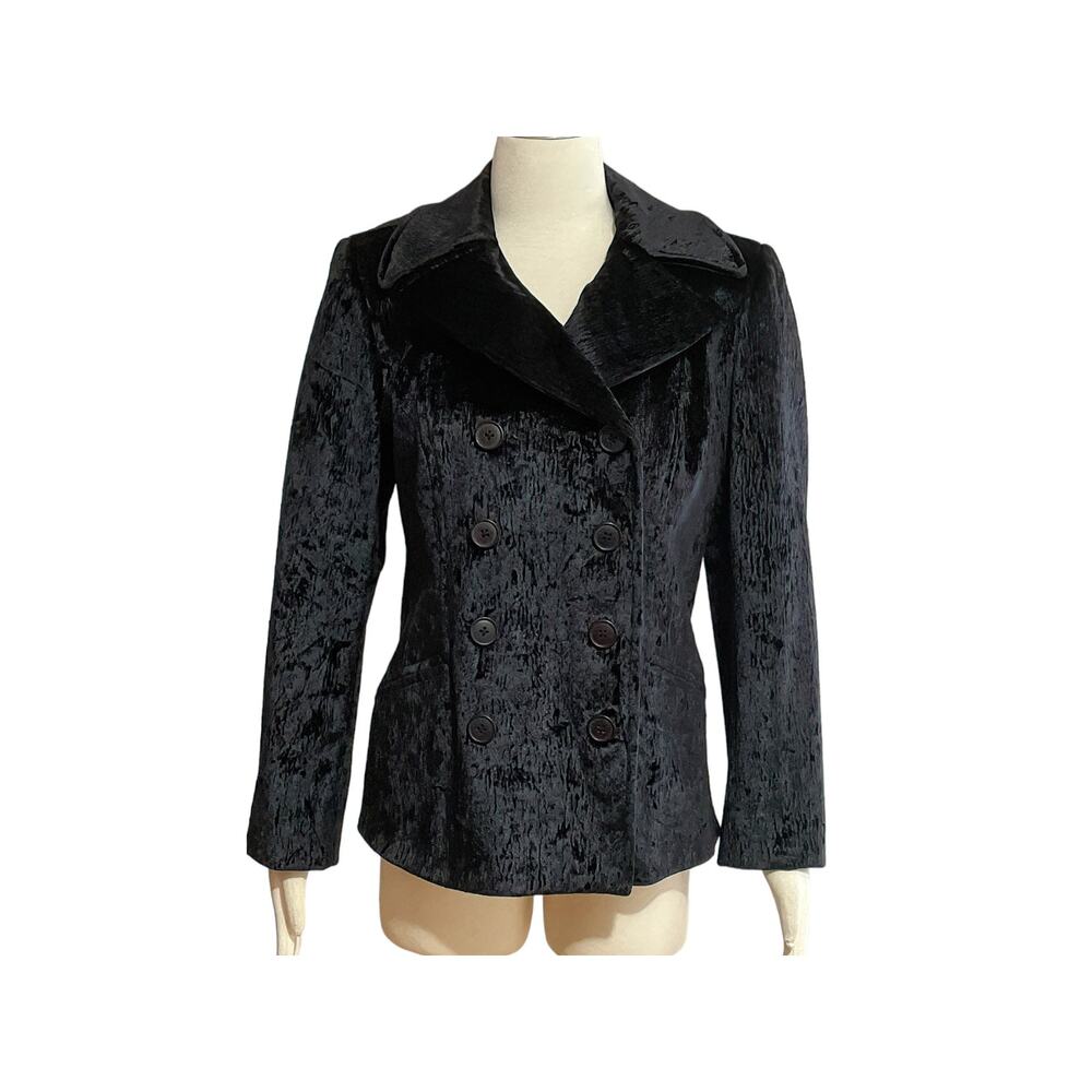 1990s DKNY Donna Karan  Crushed Black Velvet Double Breasted Formal Blazer